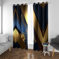 Angry Bowling Ball and Pins Window Curtain with Blue and Gold Metallic Stripe Graphic Design - Wonder Print Shop
