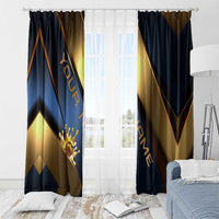 Angry Bowling Ball and Pins Window Curtain with Blue and Gold Metallic Stripe Graphic Design - Wonder Print Shop