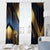 Angry Bowling Ball and Pins Window Curtain with Blue and Gold Metallic Stripe Graphic Design - Wonder Print Shop