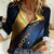 Angry Bowling Ball and Pins Women Casual Shirt with Blue and Gold Metallic Stripe Graphic Design - Wonder Print Shop