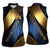 Angry Bowling Ball and Pins Women Sleeveless Polo Shirt with Blue and Gold Metallic Stripe Graphic Design - Wonder Print Shop