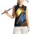 Angry Bowling Ball and Pins Women Sleeveless Polo Shirt with Blue and Gold Metallic Stripe Graphic Design - Wonder Print Shop