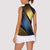 Angry Bowling Ball and Pins Women Sleeveless Polo Shirt with Blue and Gold Metallic Stripe Graphic Design - Wonder Print Shop