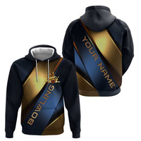 Angry Bowling Ball and Pins Zip Hoodie with Blue and Gold Metallic Stripe Graphic Design - Wonder Print Shop