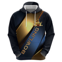 Angry Bowling Ball and Pins Zip Hoodie with Blue and Gold Metallic Stripe Graphic Design - Wonder Print Shop