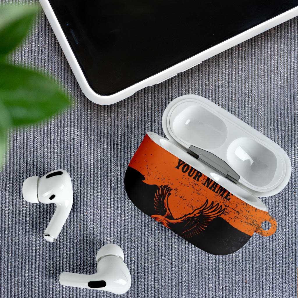 Flying Eagle Carrying Bowling Ball AirPods Case with Grunge Orange and Black Splatter Design - Wonder Print Shop