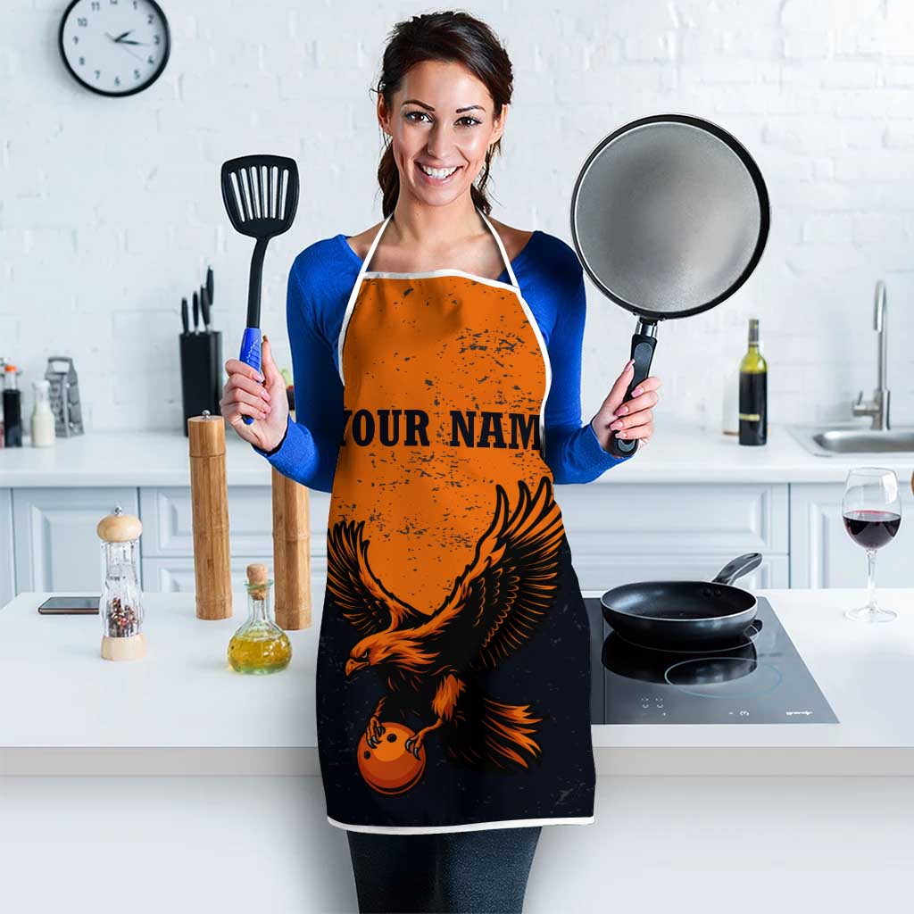 Flying Eagle Carrying Bowling Ball Apron with Grunge Orange and Black Splatter Design - Wonder Print Shop