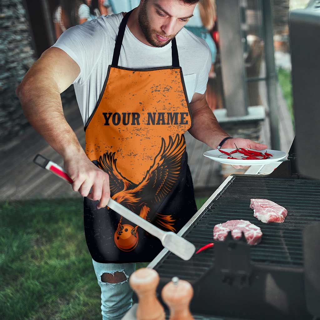 Flying Eagle Carrying Bowling Ball Apron with Grunge Orange and Black Splatter Design - Wonder Print Shop