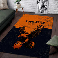 Flying Eagle Carrying Bowling Ball Area Rug with Grunge Orange and Black Splatter Design - Wonder Print Shop