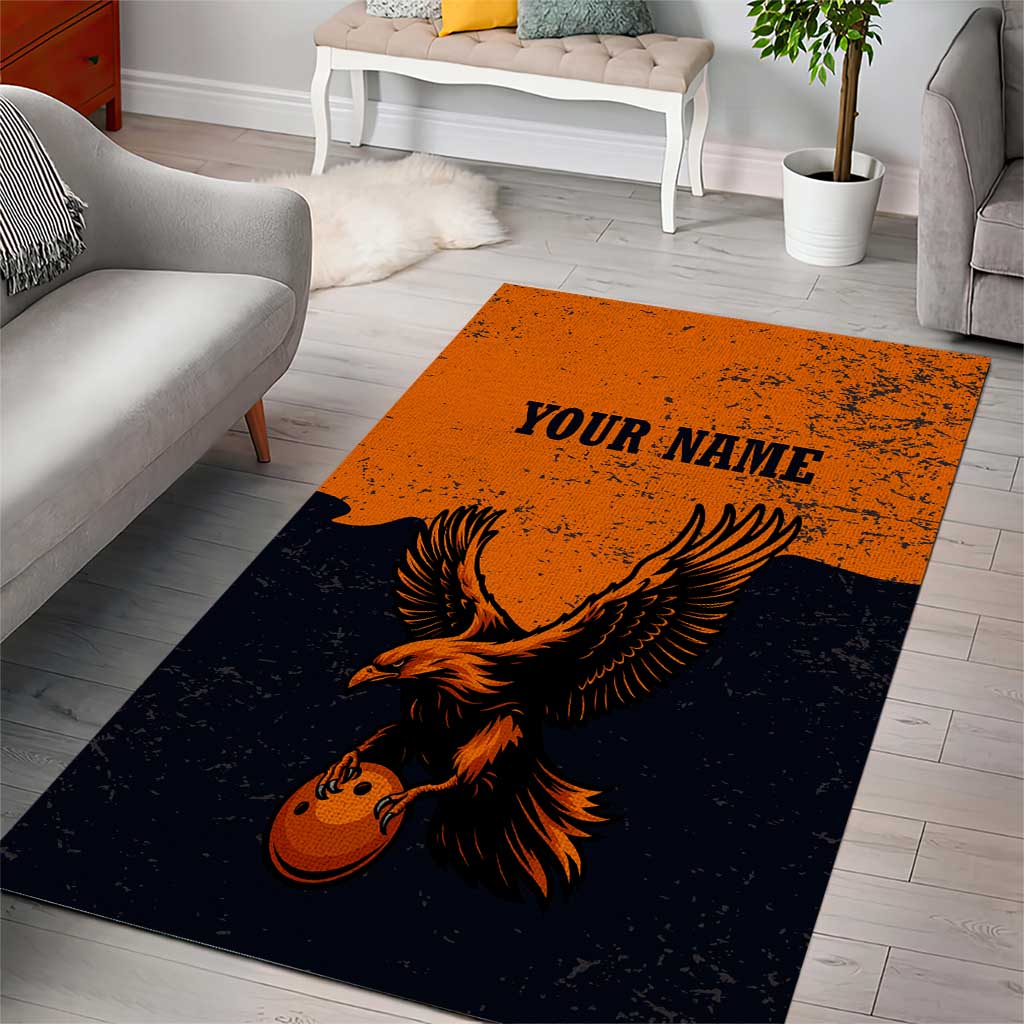 Flying Eagle Carrying Bowling Ball Area Rug with Grunge Orange and Black Splatter Design - Wonder Print Shop