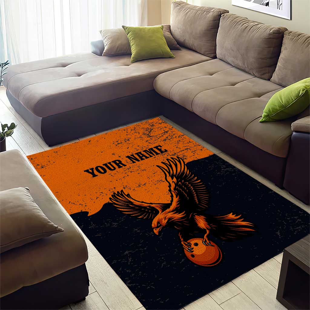Flying Eagle Carrying Bowling Ball Area Rug with Grunge Orange and Black Splatter Design - Wonder Print Shop