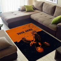 Flying Eagle Carrying Bowling Ball Area Rug with Grunge Orange and Black Splatter Design - Wonder Print Shop