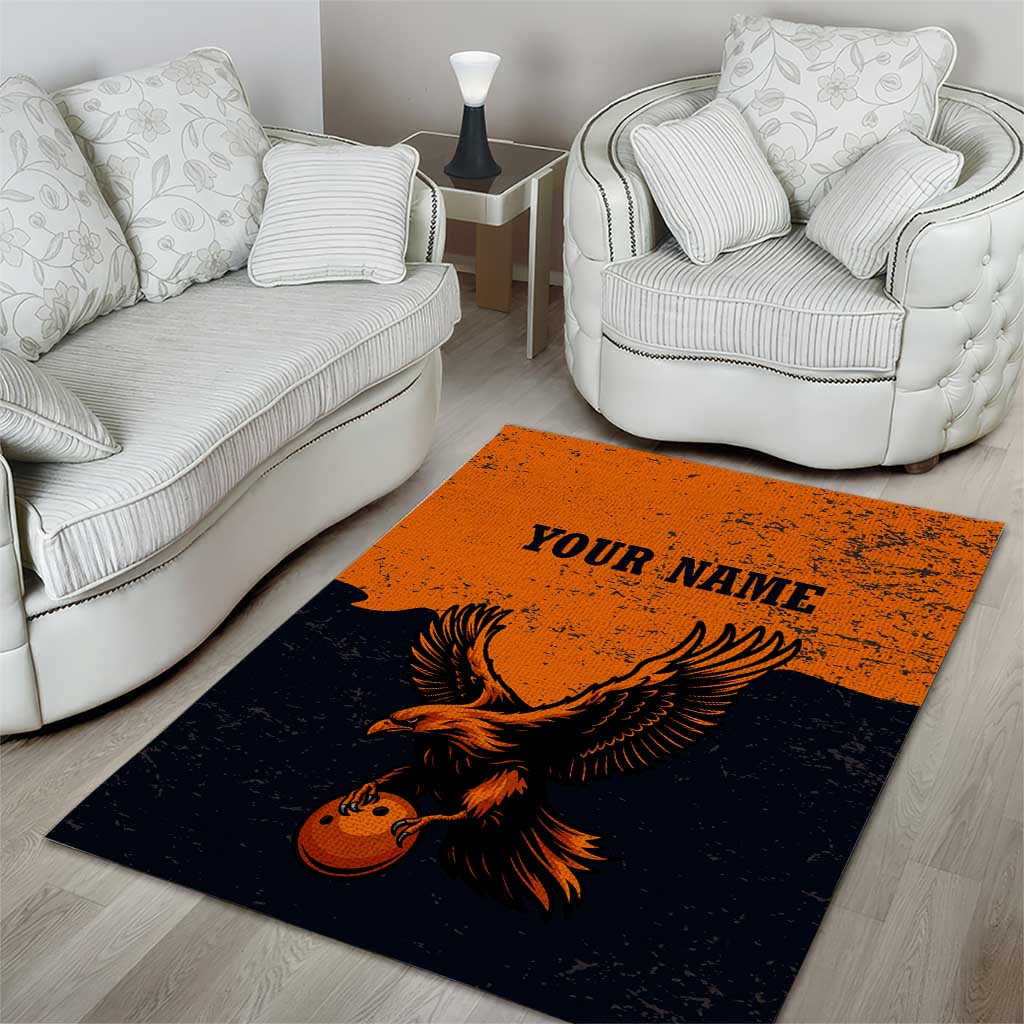 Flying Eagle Carrying Bowling Ball Area Rug with Grunge Orange and Black Splatter Design - Wonder Print Shop