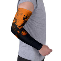Flying Eagle Carrying Bowling Ball Arm Sleeves with Grunge Orange and Black Splatter Design - Wonder Print Shop