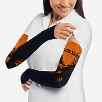 Flying Eagle Carrying Bowling Ball Arm Sleeves with Grunge Orange and Black Splatter Design - Wonder Print Shop
