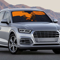 Flying Eagle Carrying Bowling Ball Auto Sun Shade with Grunge Orange and Black Splatter Design - Wonder Print Shop