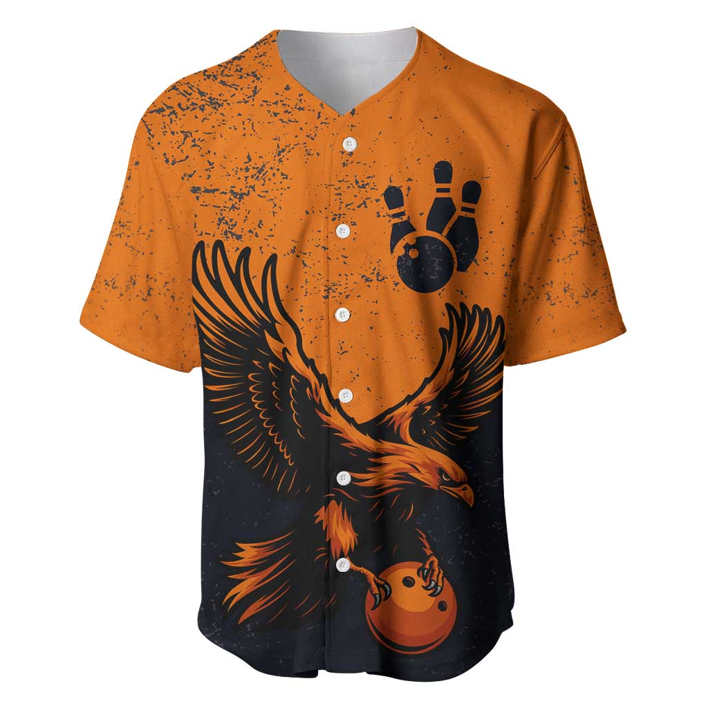 Flying Eagle Carrying Bowling Ball Baseball Jersey with Grunge Orange and Black Splatter Design - Wonder Print Shop