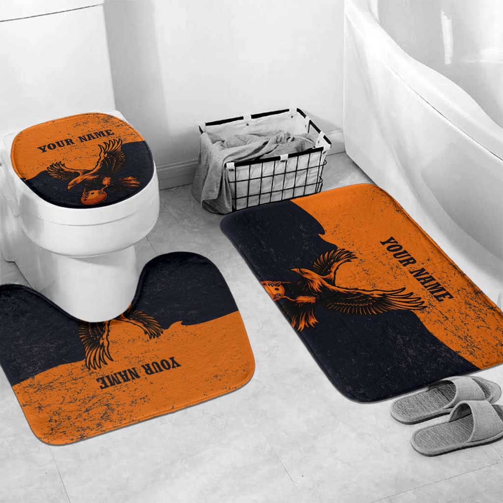 Flying Eagle Carrying Bowling Ball Bathroom Set with Grunge Orange and Black Splatter Design - Wonder Print Shop