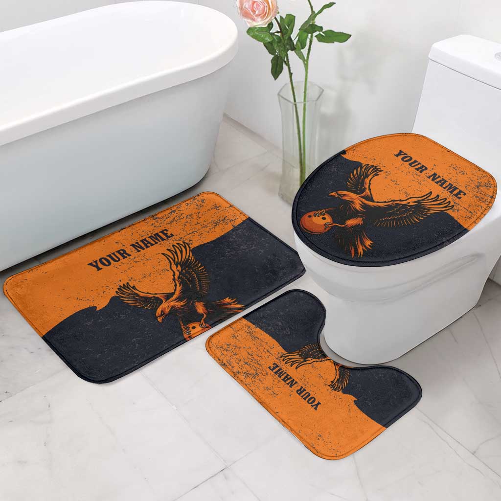 Flying Eagle Carrying Bowling Ball Bathroom Set with Grunge Orange and Black Splatter Design - Wonder Print Shop