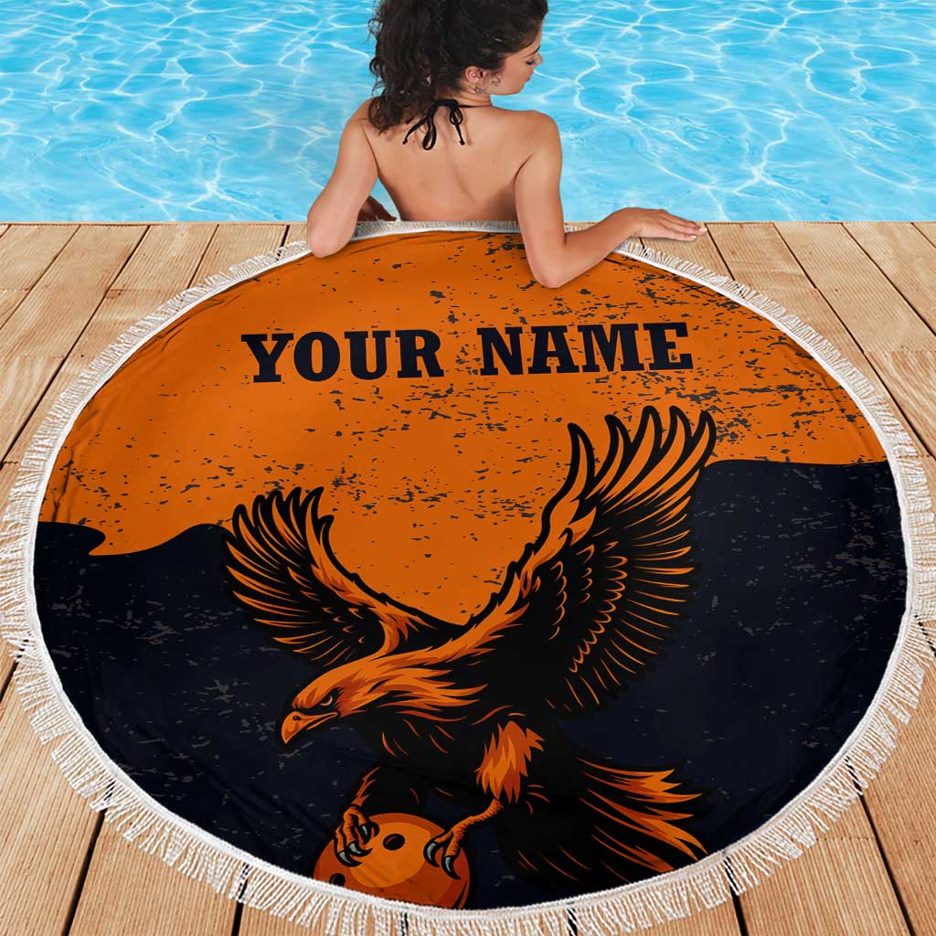 Flying Eagle Carrying Bowling Ball Beach Blanket with Grunge Orange and Black Splatter Design - Wonder Print Shop