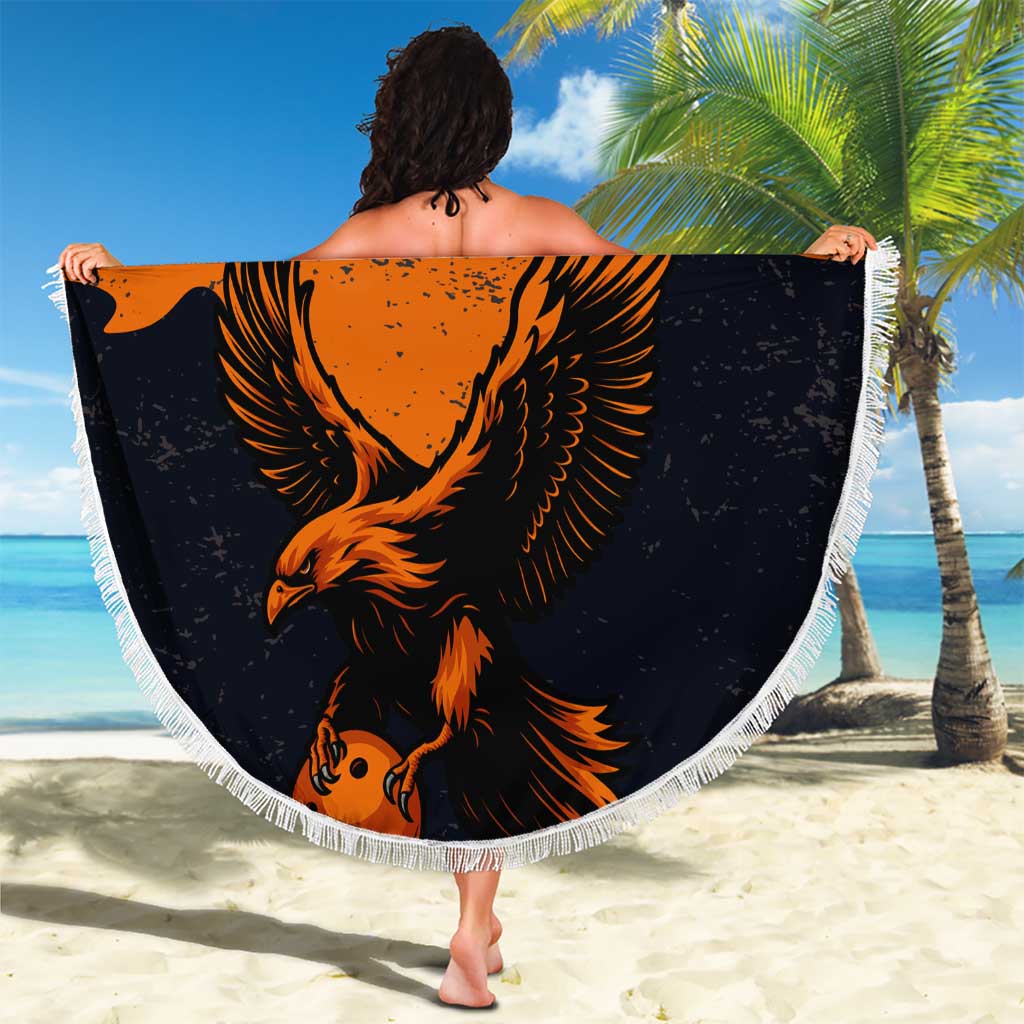 Flying Eagle Carrying Bowling Ball Beach Blanket with Grunge Orange and Black Splatter Design - Wonder Print Shop