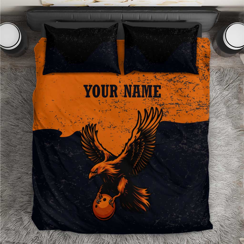 Flying Eagle Carrying Bowling Ball Bedding Set with Grunge Orange and Black Splatter Design - Wonder Print Shop