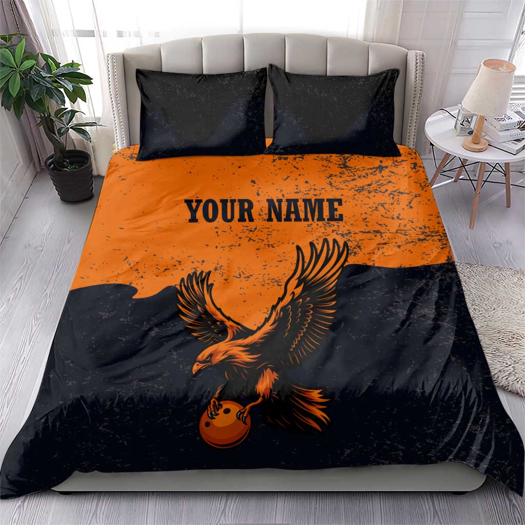 Flying Eagle Carrying Bowling Ball Bedding Set with Grunge Orange and Black Splatter Design - Wonder Print Shop