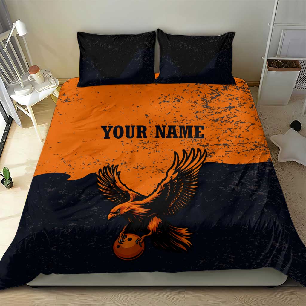 Flying Eagle Carrying Bowling Ball Bedding Set with Grunge Orange and Black Splatter Design - Wonder Print Shop