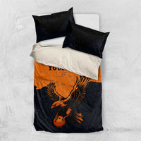 Flying Eagle Carrying Bowling Ball Bedding Set with Grunge Orange and Black Splatter Design - Wonder Print Shop