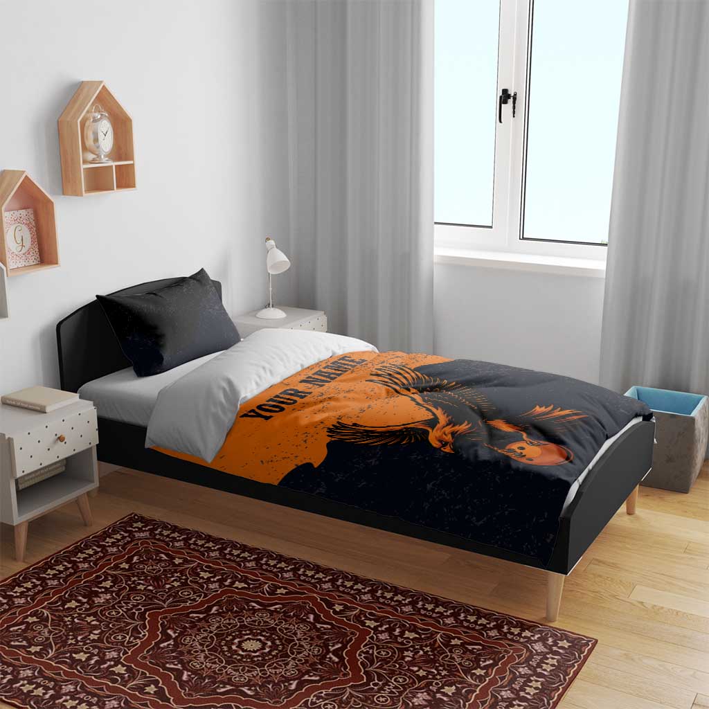 Flying Eagle Carrying Bowling Ball Bedding Set with Grunge Orange and Black Splatter Design - Wonder Print Shop
