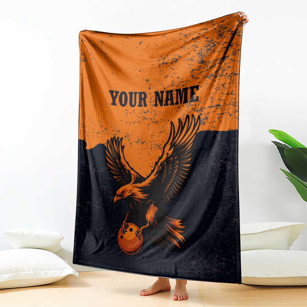 Flying Eagle Carrying Bowling Ball Blanket with Grunge Orange and Black Splatter Design - Wonder Print Shop