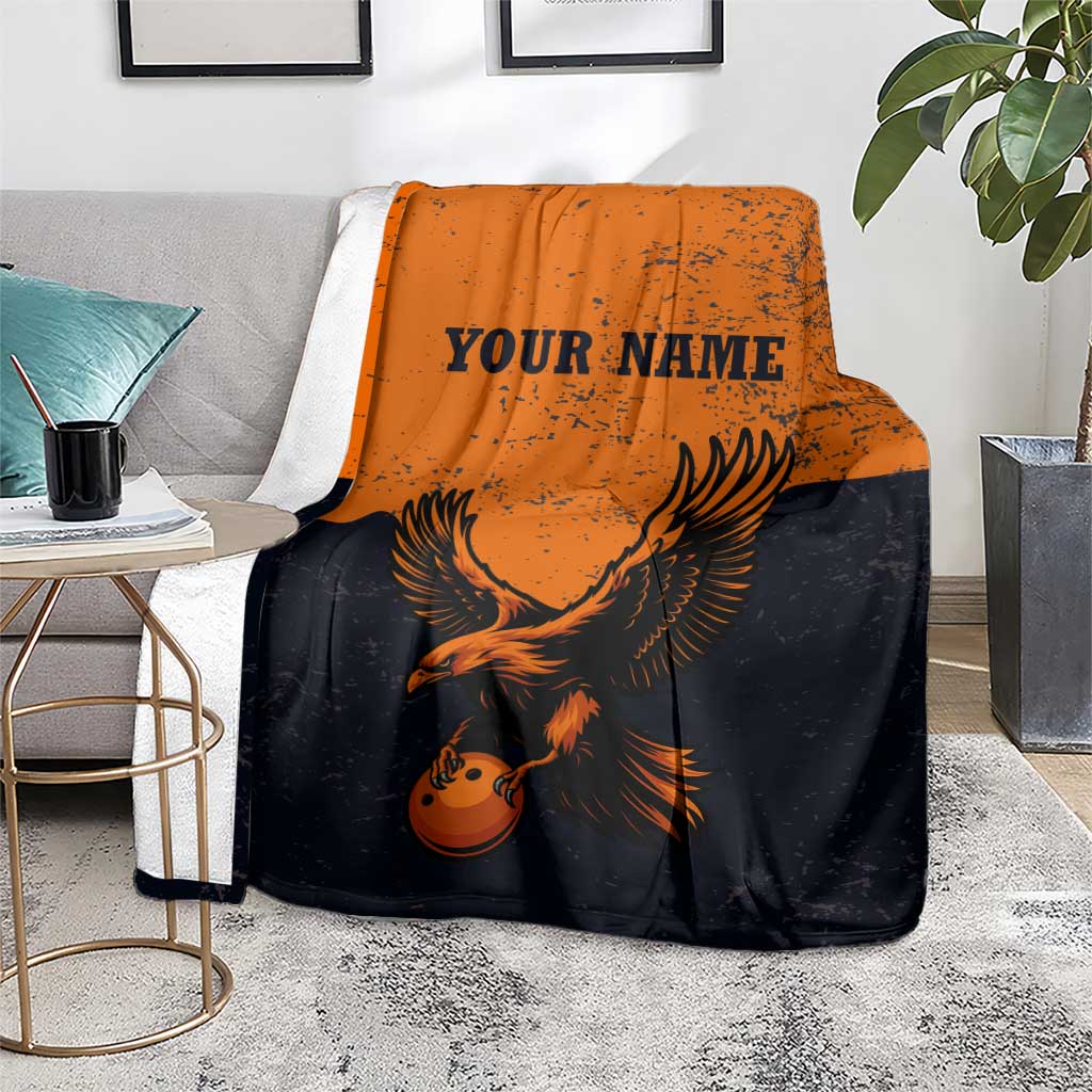 Flying Eagle Carrying Bowling Ball Blanket with Grunge Orange and Black Splatter Design - Wonder Print Shop