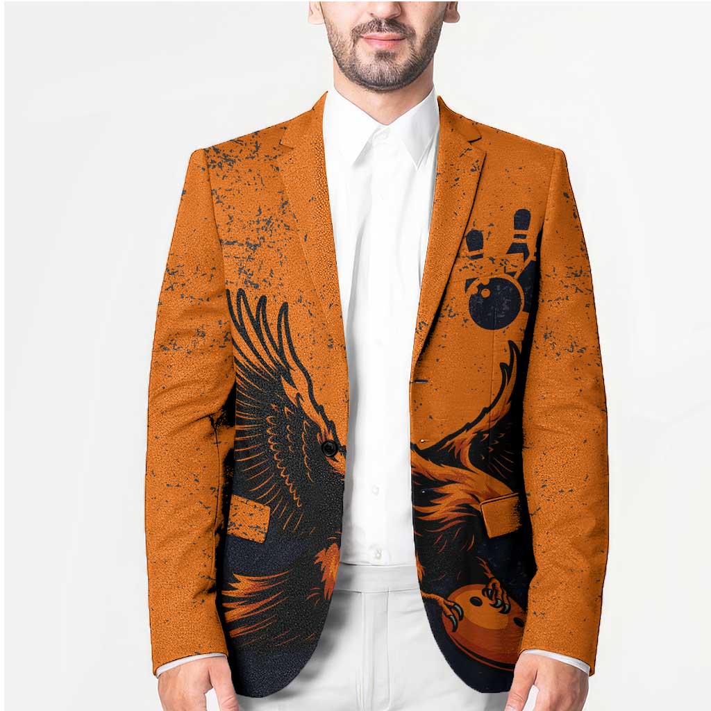 Flying Eagle Carrying Bowling Ball Blazer with Grunge Orange and Black Splatter Design - Wonder Print Shop