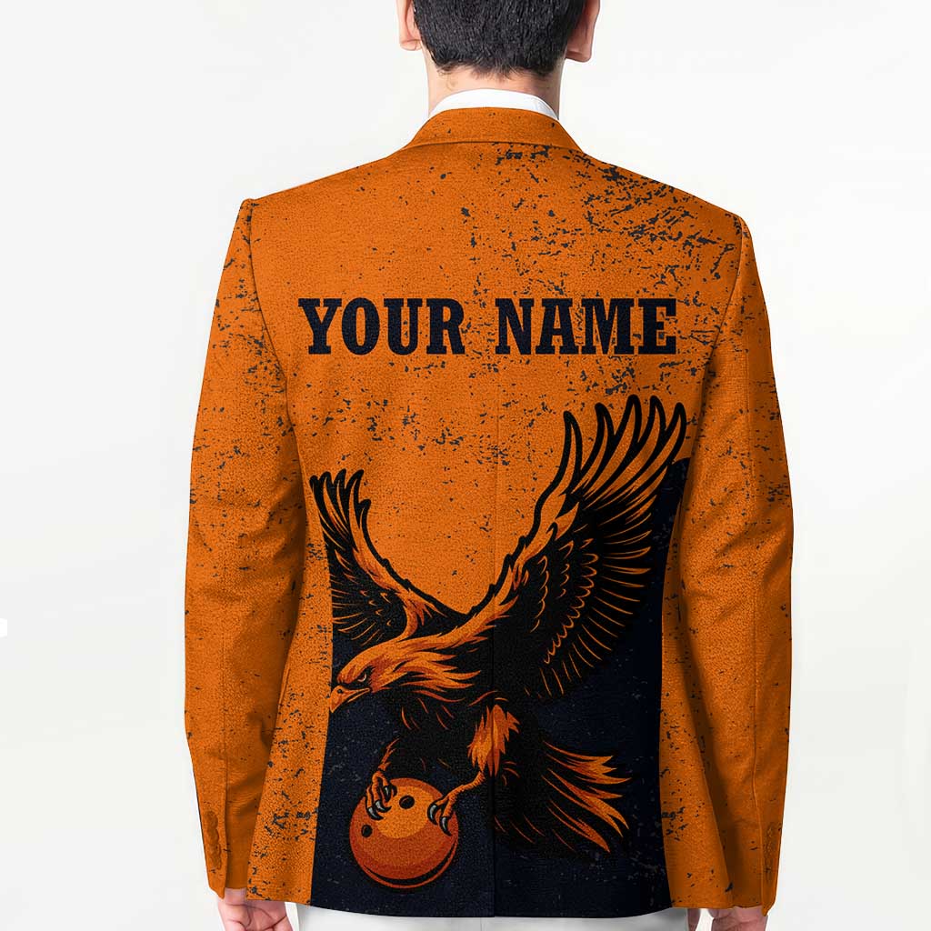 Flying Eagle Carrying Bowling Ball Blazer with Grunge Orange and Black Splatter Design - Wonder Print Shop