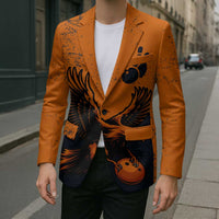 Flying Eagle Carrying Bowling Ball Blazer with Grunge Orange and Black Splatter Design - Wonder Print Shop
