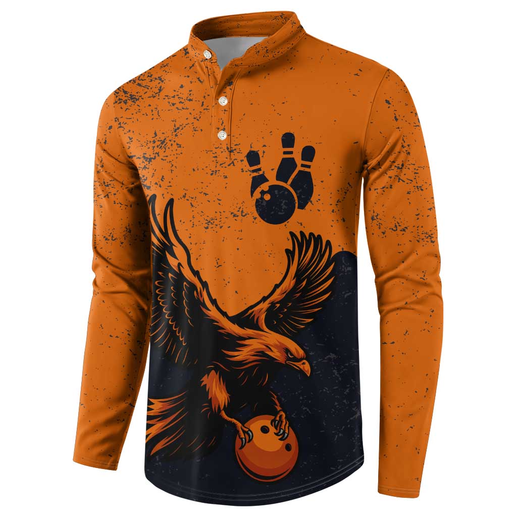 Flying Eagle Carrying Bowling Ball Button Sweatshirt with Grunge Orange and Black Splatter Design - Wonder Print Shop