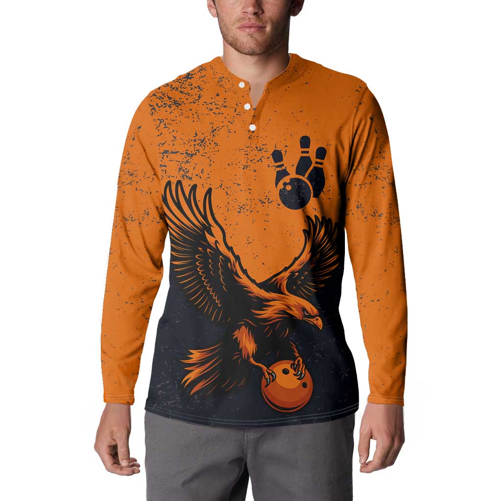 Flying Eagle Carrying Bowling Ball Button Sweatshirt with Grunge Orange and Black Splatter Design - Wonder Print Shop