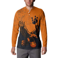 Flying Eagle Carrying Bowling Ball Button Sweatshirt with Grunge Orange and Black Splatter Design - Wonder Print Shop