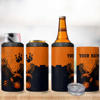 Flying Eagle Carrying Bowling Ball 4 in 1 Can Cooler Tumbler with Grunge Orange and Black Splatter Design - Wonder Print Shop