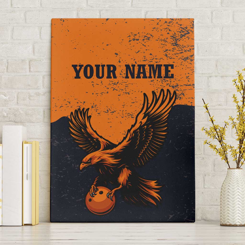 Flying Eagle Carrying Bowling Ball Canvas Wall Art with Grunge Orange and Black Splatter Design - Wonder Print Shop
