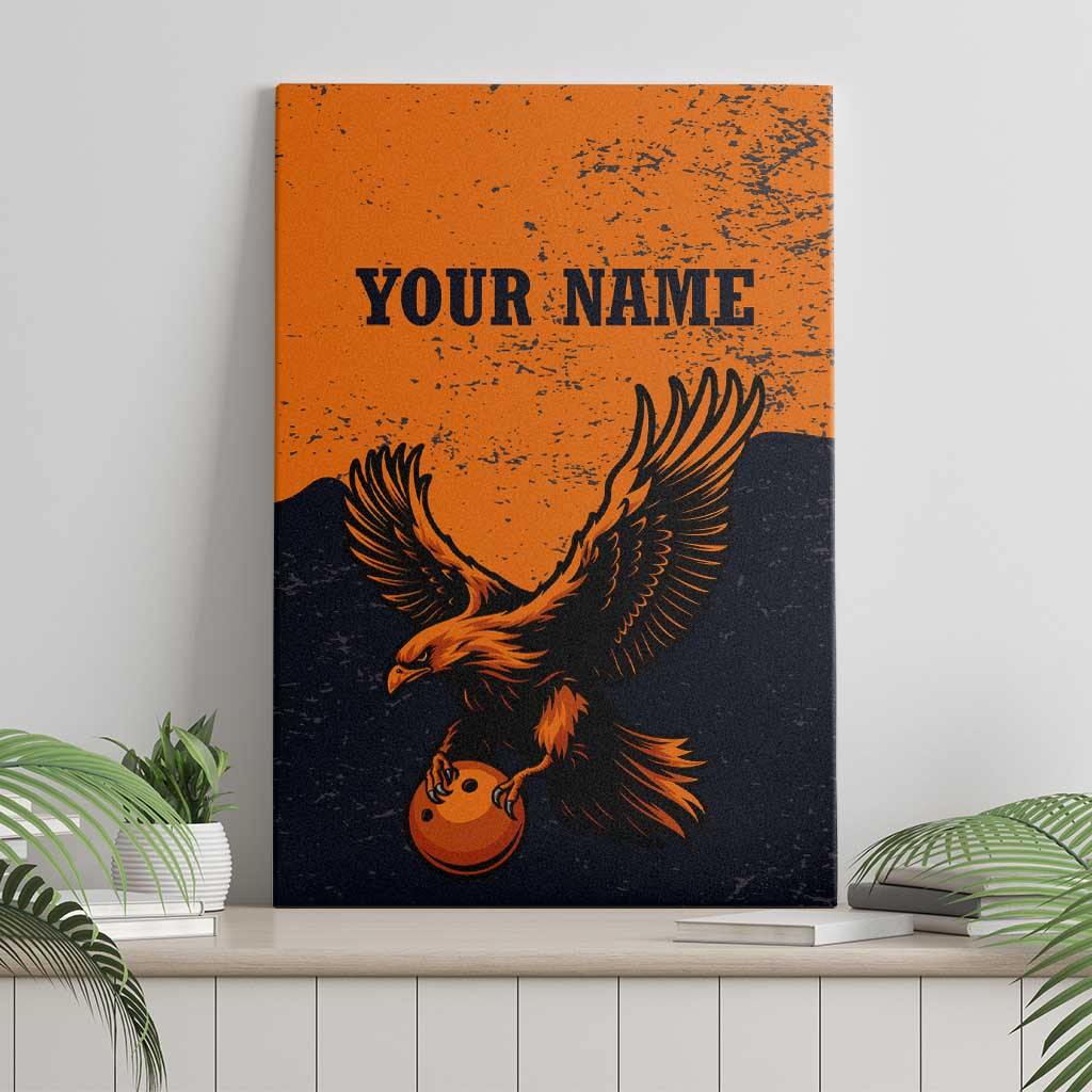 Flying Eagle Carrying Bowling Ball Canvas Wall Art with Grunge Orange and Black Splatter Design - Wonder Print Shop