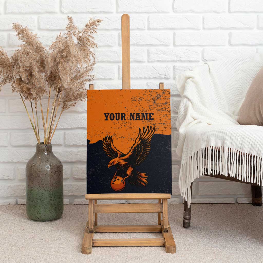 Flying Eagle Carrying Bowling Ball Canvas Wall Art with Grunge Orange and Black Splatter Design - Wonder Print Shop