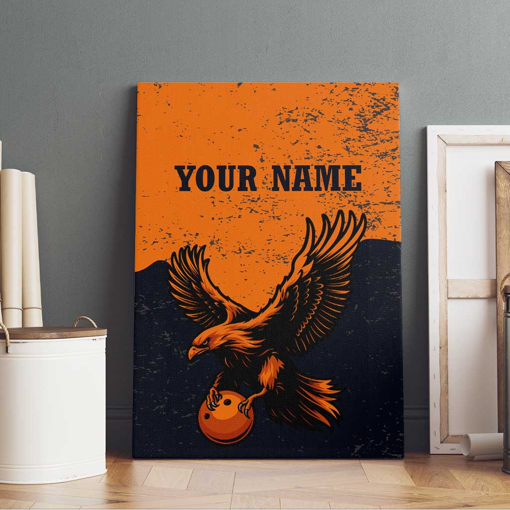 Flying Eagle Carrying Bowling Ball Canvas Wall Art with Grunge Orange and Black Splatter Design - Wonder Print Shop