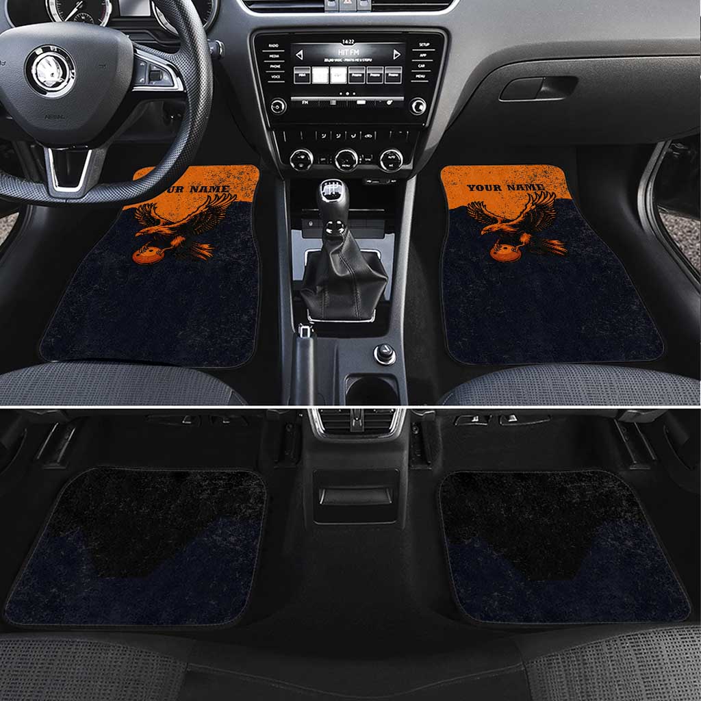 Flying Eagle Carrying Bowling Ball Car Mats with Grunge Orange and Black Splatter Design - Wonder Print Shop