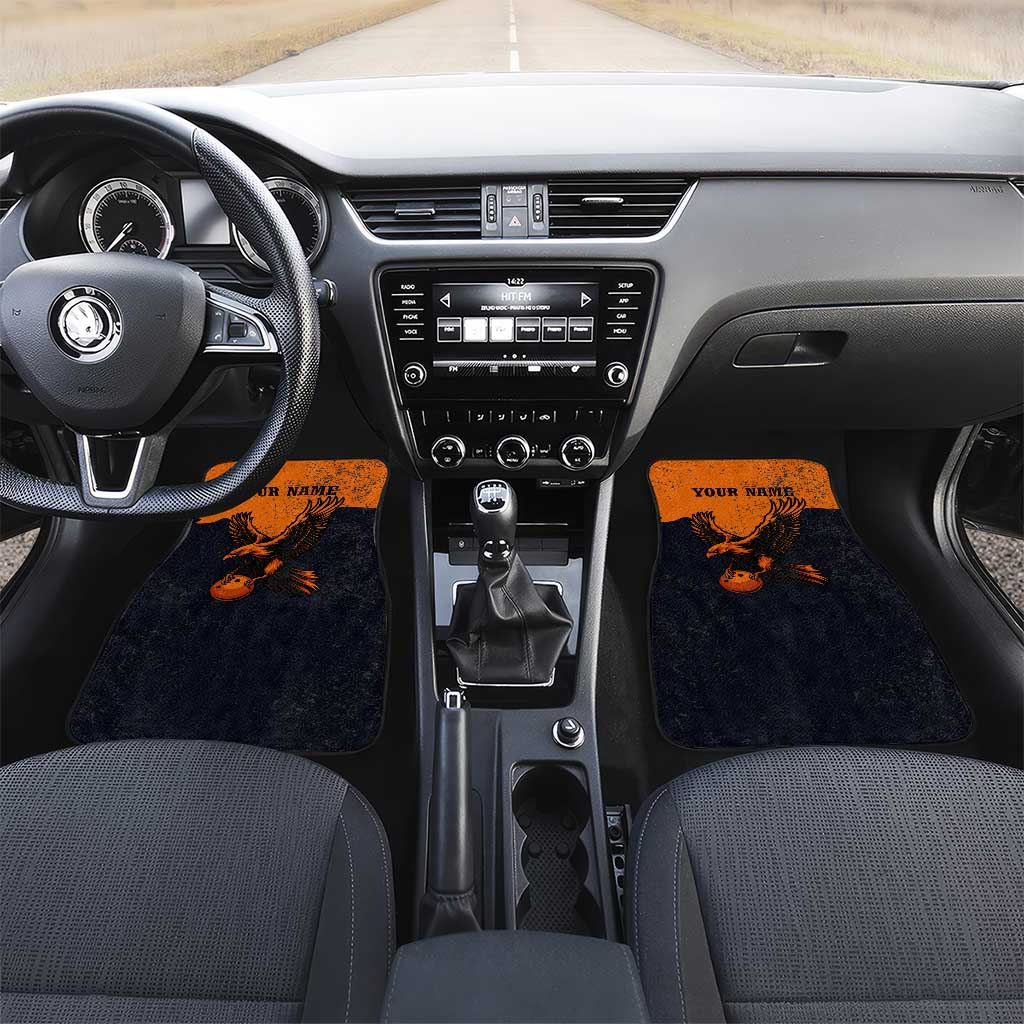 Flying Eagle Carrying Bowling Ball Car Mats with Grunge Orange and Black Splatter Design - Wonder Print Shop