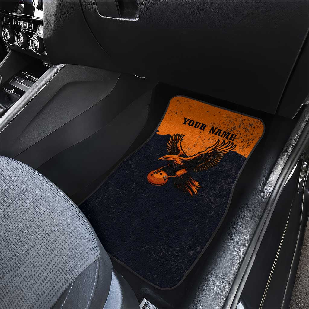 Flying Eagle Carrying Bowling Ball Car Mats with Grunge Orange and Black Splatter Design - Wonder Print Shop