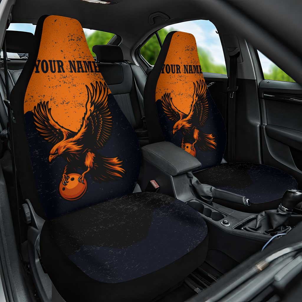 Flying Eagle Carrying Bowling Ball Car Seat Cover with Grunge Orange and Black Splatter Design - Wonder Print Shop