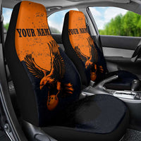 Flying Eagle Carrying Bowling Ball Car Seat Cover with Grunge Orange and Black Splatter Design - Wonder Print Shop