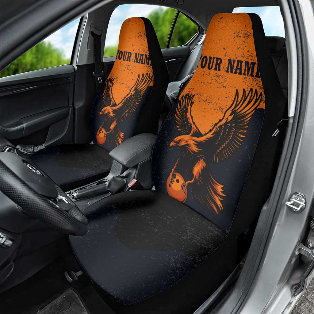 Flying Eagle Carrying Bowling Ball Car Seat Cover with Grunge Orange and Black Splatter Design - Wonder Print Shop