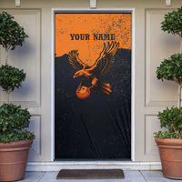Flying Eagle Carrying Bowling Ball Door Cover with Grunge Orange and Black Splatter Design - Wonder Print Shop